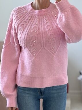 Rachel Zoe Soft Pink Pearl-Embellished Women's Sweater